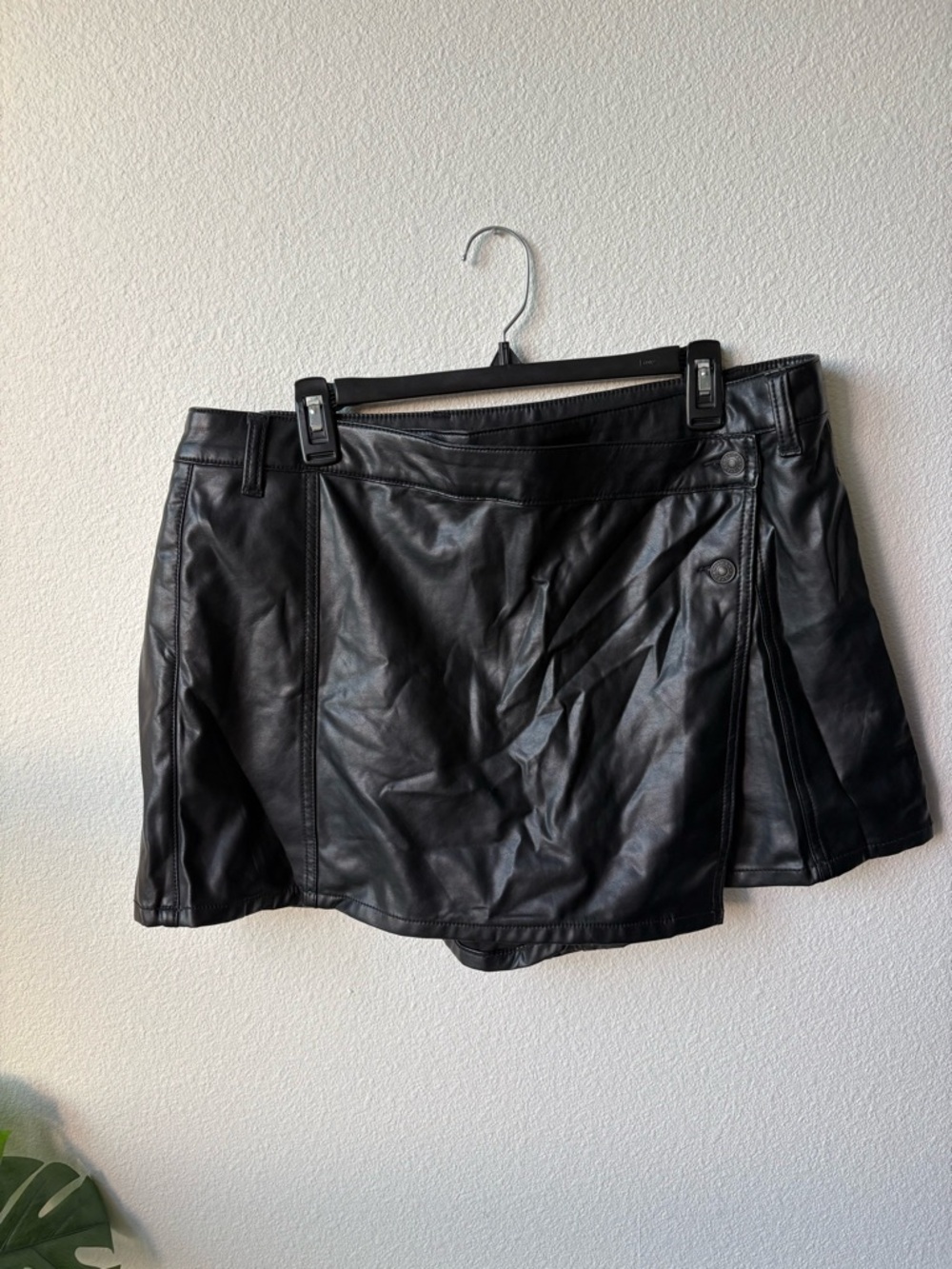 American Eagle Outfitters Black Faux Leather Wrap Skort Mini Skirt